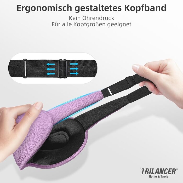 3D маска для сну Trilancer, блокує 99.99% світла, ультрам'яка, для бокового сну, медитації, подорожей (фіолетова)