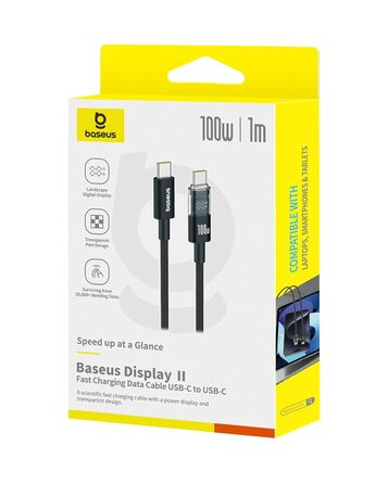 Кабель Baseus 100W USB-C на USB-C з LED дисплеєм, підтримка PD/QC 4.0 (1м)