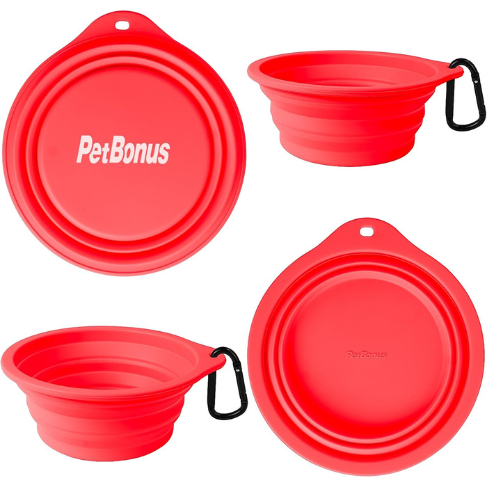 Складані миски для собак PetBonus, 2 шт. Силіконові миски для води та корму для собак, чорний та червоний (600 мл)