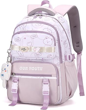 Дитячий рюкзак IvyH для дівчаток: водонепроникний, велика місткість, 2-6 клас, для школи, гімназії, університету, фіолетовий