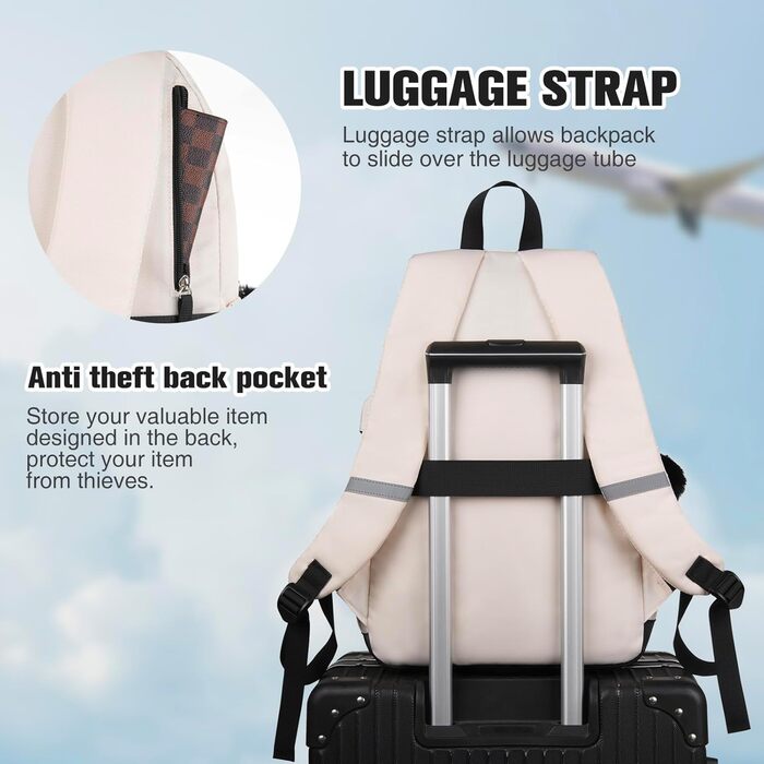 Жіночий рюкзак MOMUVO для підлітків та жінок, для ноутбука 15.6' | Коледжний рюкзак для школярок та студенток (Чорний, Бежевий)