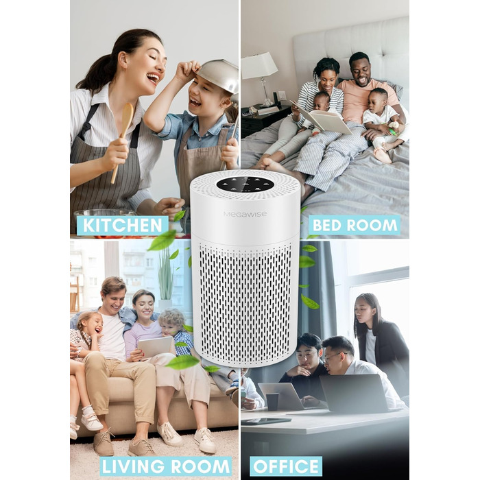 MEGAWISE Повітряний Очищувач для великих приміщень до 100 м², HEPA фільтр H13, датчик якості повітря, нічний режим