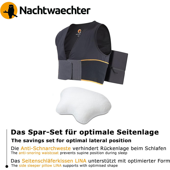 Night Watcher Sleep Vest & Side Sleeper Pillow LINA - Anti-Snoring Set for Healthy Sleep (L/XL)