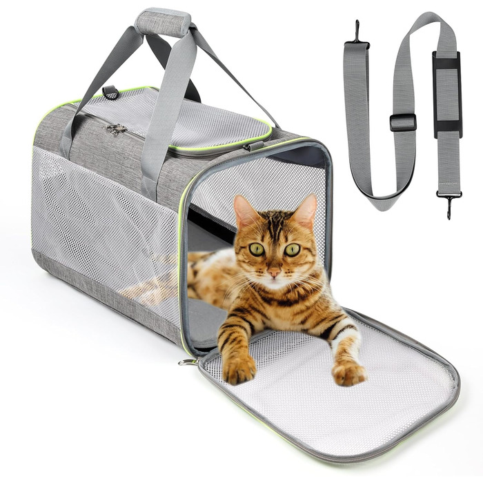 Транспортний бокс для котів Lannvan, до 6,5 кг, складаний, з м'яким підкладом, для собак та котів, сірий (45x30x30 см)