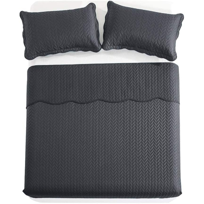 Тканинна ковдра на ліжко (односпальне) з наволочками, MoonLight20015, антрацит/темно-сірий, для спальні, декоративна, двостороння
