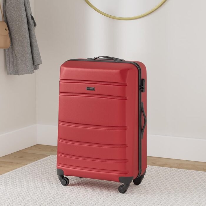 ЧемоданWITTCHEN Globe Line: ручна поклажа, трівалi, ABS, 4 колеса, кодовий замок, телескопічна ручка, червоний, розмір S | Підходить для Lufthansa, Eurowings, Ryanair, Condor, Discover Airlines