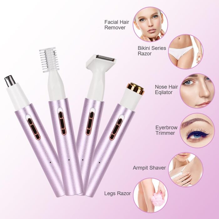 Електричний жіночий бритва ACWOO 4-в-1: для обличчя, носа, під пахвами, в зоні бікіні. USB-зарядка, колір: світло-фіолетовий