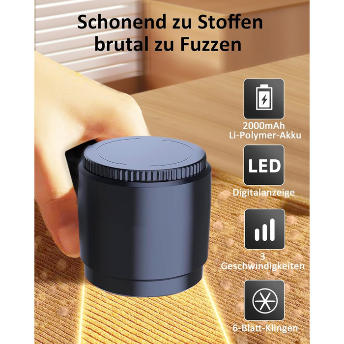 Машинка для видалення катишків 2000mAh: портативний, 6-лезовий, з LED-дисплеєм, Type-C, для одягу, меблів