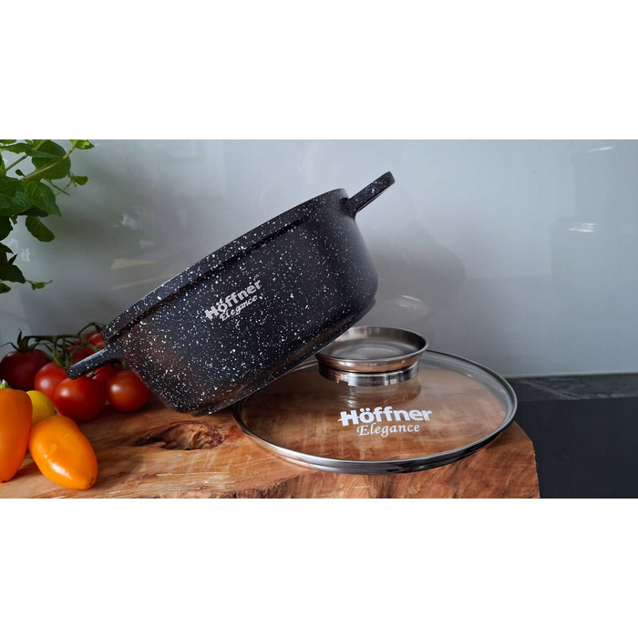 Набір каструль Hoffner, алюміній з мармуровим покриттям, чорний, 17 предметів