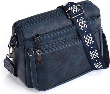 Сумка жіноча через плече MUIIKOLA середнього розміру шкіряна темно-синього кольору з широким м'яким ременем