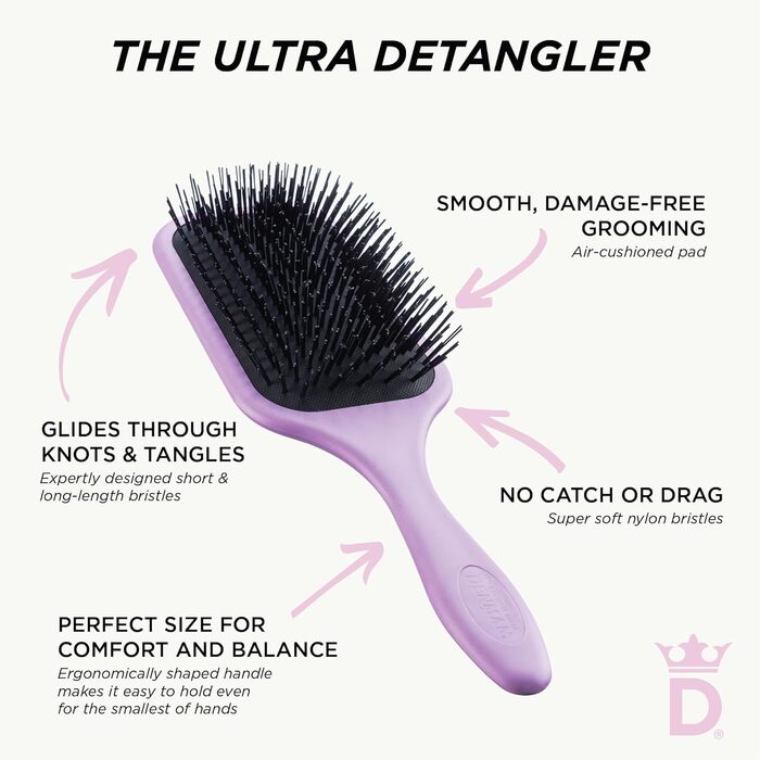 Щітка для волосся Denman D90L Tangle Tamer Ultra: розплутування та догляд за довгим волоссям, нейлонові щетинки, фіолетовий колір