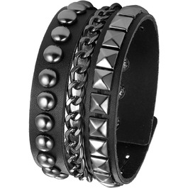 Чоловічий шкіряний браслет JewelryWe Punk Rock з заклепками, регульований, чорний/коричневий