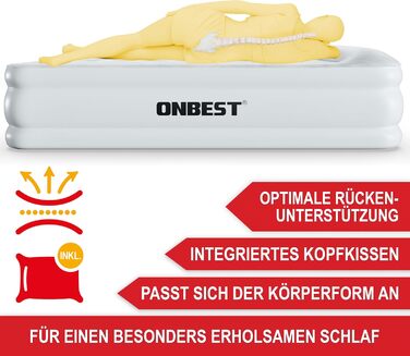 Надувне ліжко самонадувне - для 2 осіб - 203 x 152 x 46 см - з електричним насосом - надувне ліжко для гостей, надувається за 3-5 хвилин - вбудована подушка (Білий)