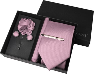 Подарунковий набір краватки JEMYGINS з твіду (темно-рожеве золото) для вечірок, бізнесу та весілля. Включає краватку, нагрудну хустинку, краваттятову шпильку та запонки.