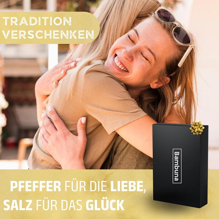 Набір для перцю та солі BAMBUNA з акацієвого дерева - 5 шт. з регульованою керамічною жорна - ручна млинка з підставкою та ложкою - Made in Germany