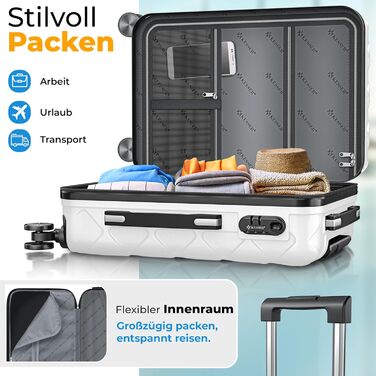 Валіза KESSER® 120L з ABS-пластику з кодовим замком, вагами та органайзером, 360° обертання, для подорожей та бізнесу, телескопічна ручка, білий (55см)