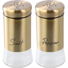 Набір солянок та перечничок 150 мл (2 шт.) з нержавіючої сталі та скла, золоті, для дому, кухні, ресторану, барбекю