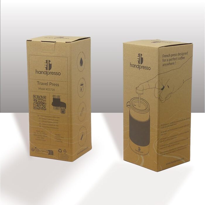 Handpresso - Travel Press with Bag | 0.35 Liters (2-3 Cups) | French Press Stainless Steel | Double-Walled Insulated Coffee Press | Thermo French Press Small for Camping or Travel