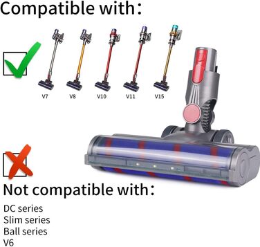 Насадка для пилососа Dyson V7 V8 V10 V11 V15: м'яка щітка-ролик та турбощітка з LED-підсвічуванням для твердих підлог