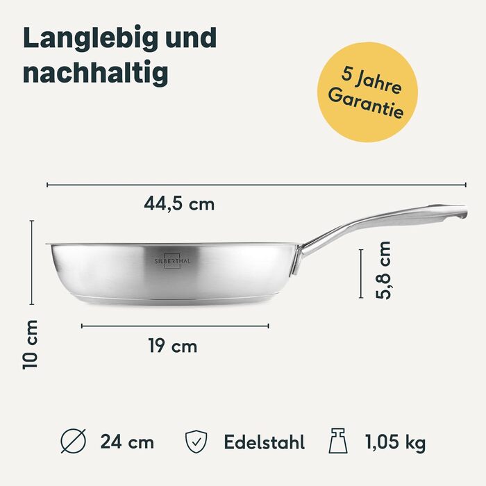 Silberthal Induction Nonstick Fry Pan - 24cm Stainless Steel - Compatible with All Cooktops & Oven Safe