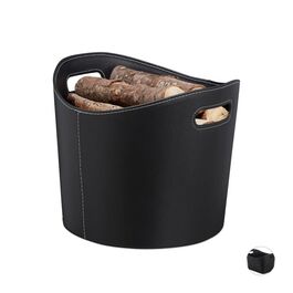 Relaxdays Firewood Basket, Faux Leather, Black