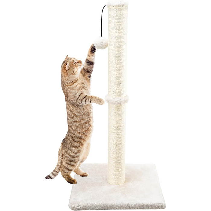 Дім-кратцбаум для котів Dimaka, 74 см, з мотузкою з сизалю та м'яким плюшевим покриттям (Бежево-білий)