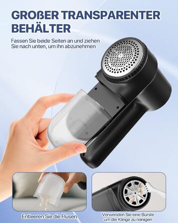 Електричний видалення ворсу Fusselrasierer: USB зарядка 2000mAh, LED-дисплей, 3 режими, 3 змінні насадки для одягу та ковдр (чорний)