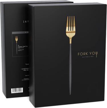 Cutlery Set Black Gold Matte (16-piece), stainless steel, tableware set for 4 people, dishwasher-safe, gift set in high-quality gift box