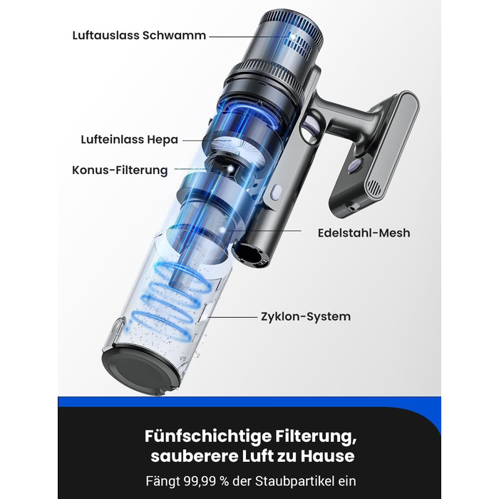 Бездротовий пилосос Proscenic P11 з функцією миття підлоги, 45KPA, 550W, 60хв, сірий