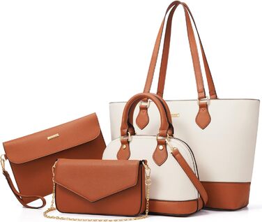 Bagsure Сумка жіноча 4 в 1: сумка-шопер, сумка на плече, сумка для офісу, подорожей (Браун-Бежевий)