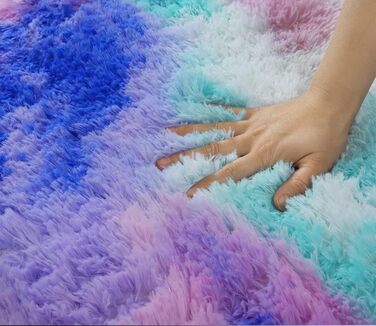 Килим для вітальні, дитячої, спальні. Пранний, з антиковзаючою основою, високий ворс, блакитно-фіолетовий, 80x150 см
