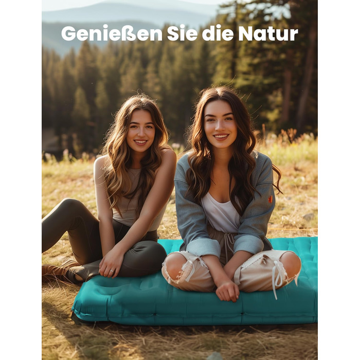 Glymnis Isomatte Camping Air Mattress - 9cm Thick, with Foot Pump & Pillow - Ultralight Outdoor Sleeping Pad for Camping, Hiking, Travel - Army Green/Turquoise