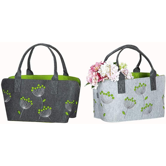 GILDE Felt Bag Dillblüte (Dill Flower), 41 cm, Shopping Bag/Wooden Bag/Beach Bag - tear-resistant & carries a lot of weight - safely cushions your purchases and has plenty of storage space (Light Grey)