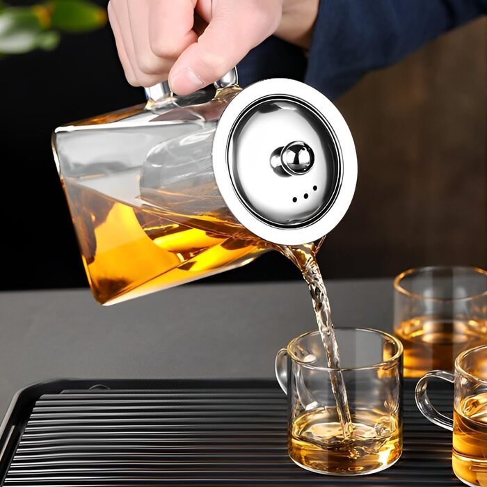 Скляний чайник LiRiQi з ситом із нержавіючої сталі, термостійкий заварник для чаю з кришкою, 950 мл, для зеленого, чорного та фруктового чаю