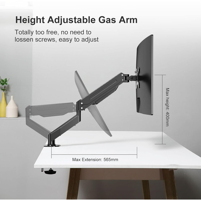 Кріплення для монітора Suptek, регульована висота, газовий амортизатор, для моніторів 17-32 дюймів, VESA 75/100 мм, до 10 кг, ергономічна підставка, чорний
