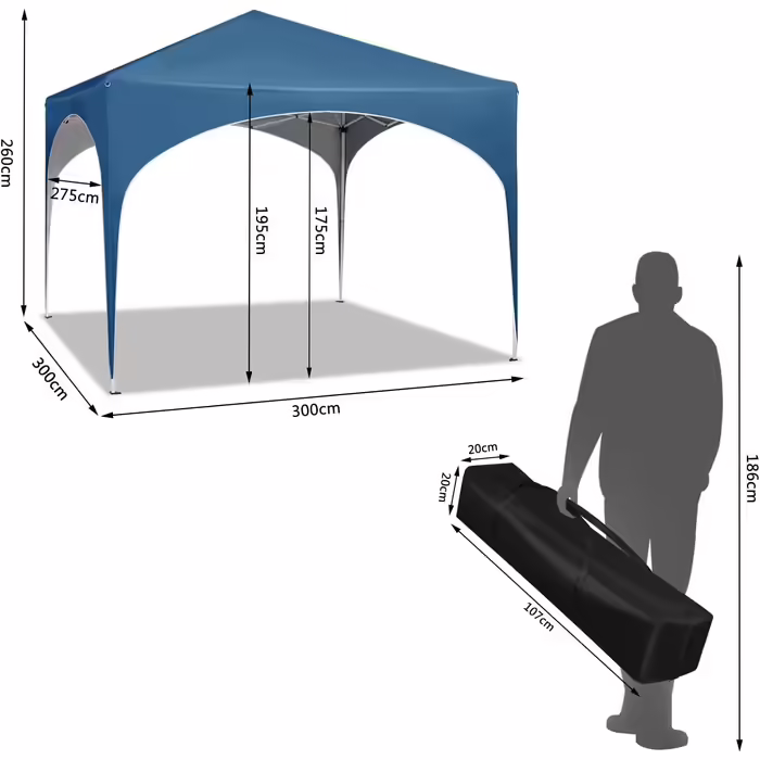 WOLTU Foldable Gazebo - Waterproof Folding Pavilion Sunshade Event Gazebo Garden Pavilion for Terrace Camping Festival with Half-Moon Roof Pagoda Tent of the Half-Circle from Oxford Fabric and Metal Frame - 3x3m Blue