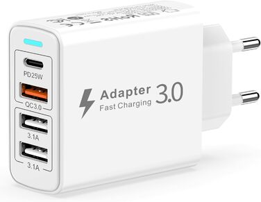 Мережевий зарядний пристрій USB-C 40W з 4 портами PD та QC3.0, для iPhone 15/14/13/12/11, Samsung S24/S23/S22