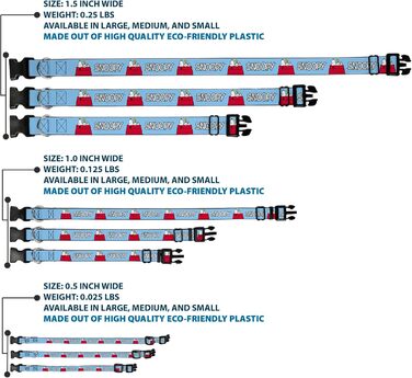 Нашийник для собак Peanuts Snoopy та Woodstock з пластиковою застібкою, блакитний, ширина 1,3 см, розмір S (17,8-21,6 см)