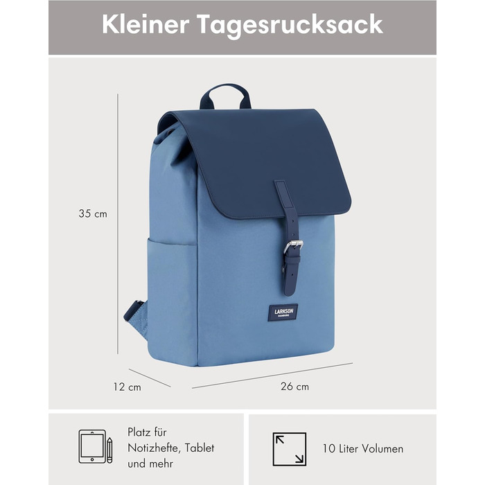 LARKSON Rucksack for Women Small - Ida - Small Women's Backpack for Leisure, University or City - With Laptop Compartment (up to 13 inches) - Elegant & Sustainable - Water-Repellent (Blue Multi)