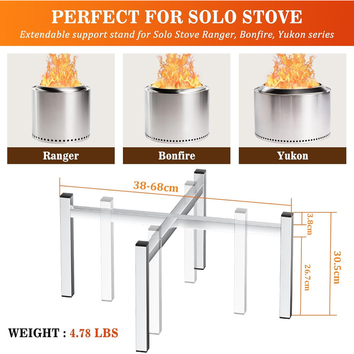 Сталевий підставка для вогнища 38-68 см для Solo Stove Bonfire, Ranger, Yukon та інших, аксесуари для каміна і саду