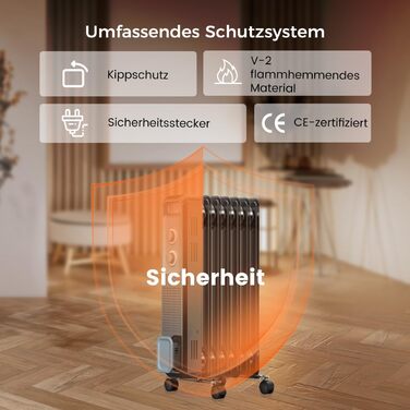 Масляний радіатор COWSAR з економним споживанням енергії, швидким нагрівом, 3 режими, захист від перекидання та перегріву, 1200W, для вітальні та спальні, чорний