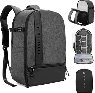 Рюкзак для камери K&F Concept 18L сірий з відділенням для ноутбука 15.6 дюймів та захистом від дощу