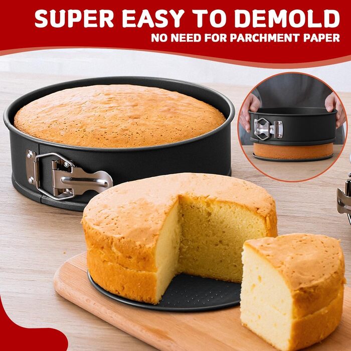 Форма для випічки знімним дном Huipinghu 22 см, антипригарне покриття, 1 мм вуглецева сталь, PFOA-free, сковорода 20,3 см, чорна