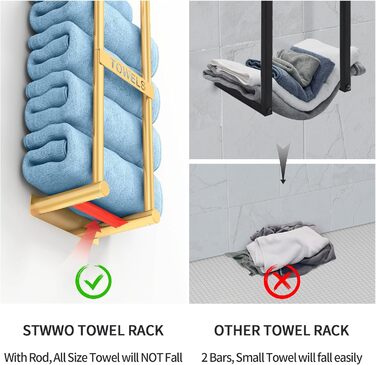 Тримач для рушників на стіну, велика поличка для рушників у ванну кімнату, золотий, 56 см