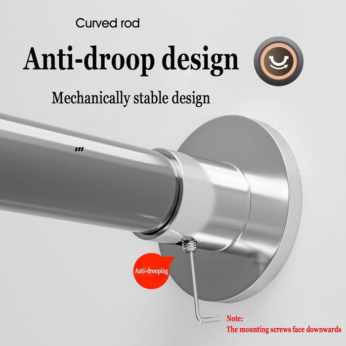 Регульована штанга для душу L-подібної форми без свердління, штанга для душу з нержавіючої сталі 304, розширювана кутова штанга для душу, для (Розмір:Колір) (C 90-130см x 90-130см, Срібло)