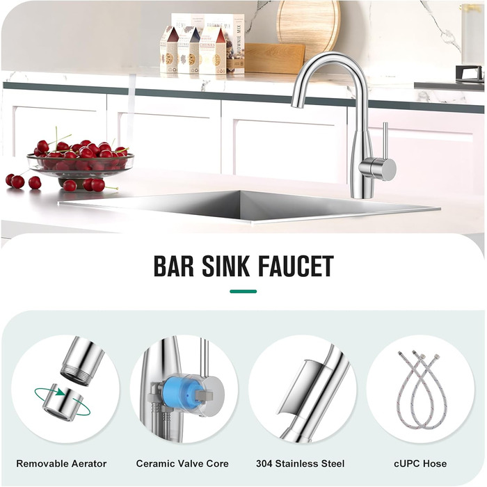 Кран кухонний CREA, 360° поворотний, для малої кухні, змішувач з високим виливом, нержавіюча сталь хром