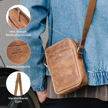 Чоловіча сумка через плече Berliner Bags Tom з натуральної шкіри, Camel, S