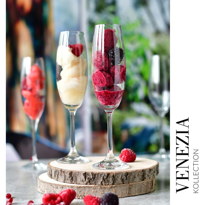 Krosno Champagne Flutes | Set of 6 | 200 ML | Venezia Collection | Perfect for Home, Restaurants, and Parties | Dishwasher Safe