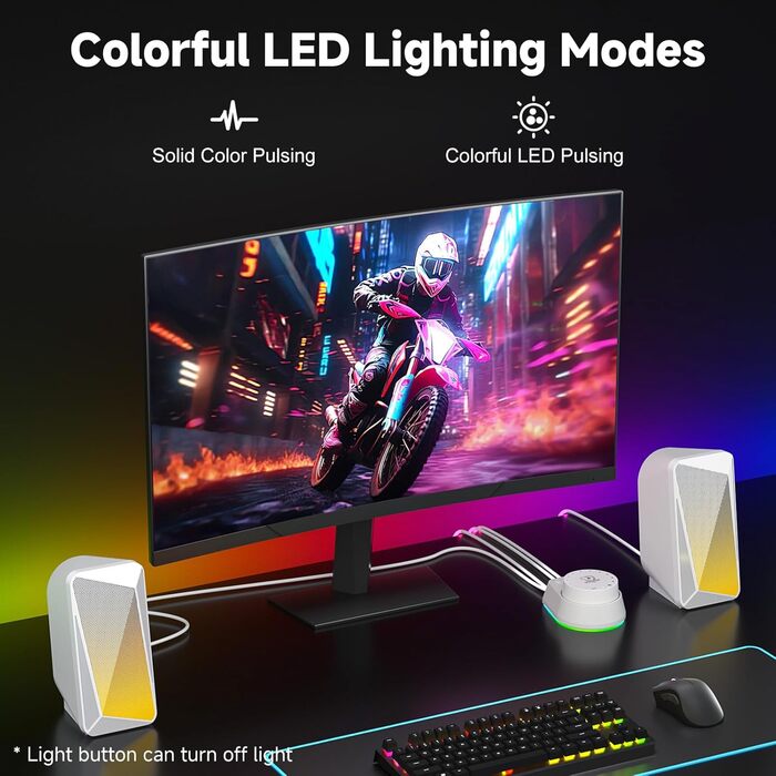 SOULION C30 - Bluetooth колонки для ПК, монітора, ноутбука, ігор. Stereo 2.0, LED, Aux, USB, білий