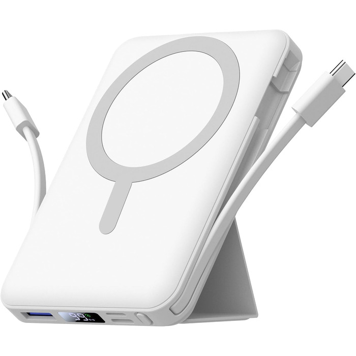 Power Bank Azmuth MagSafe 10000mAh для iPhone з LED дисплеєм, бездротова зарядка, білий
